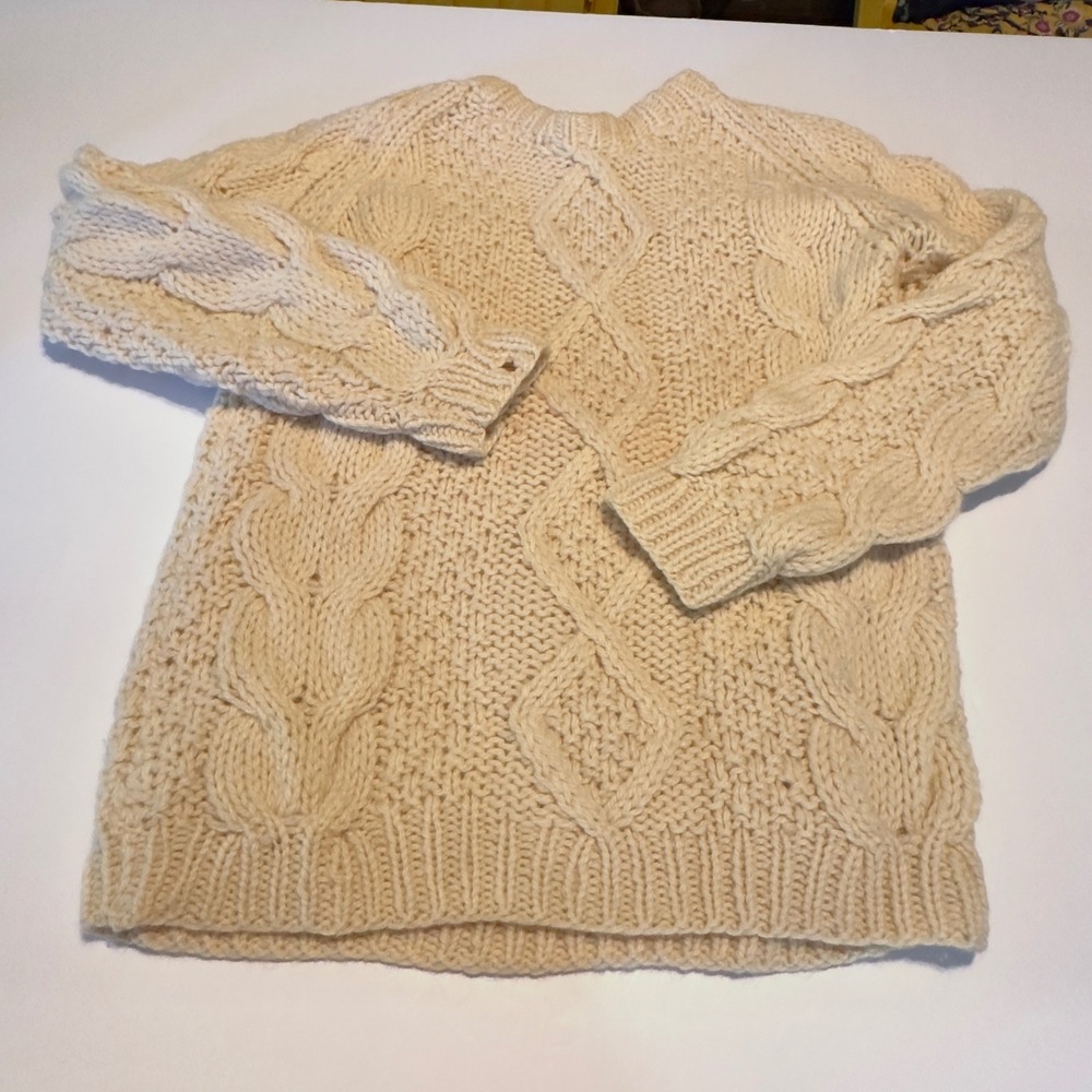 Herman Phillips Sweater Cream Cable Knit Wool Vintage Italy Medium Fisherman